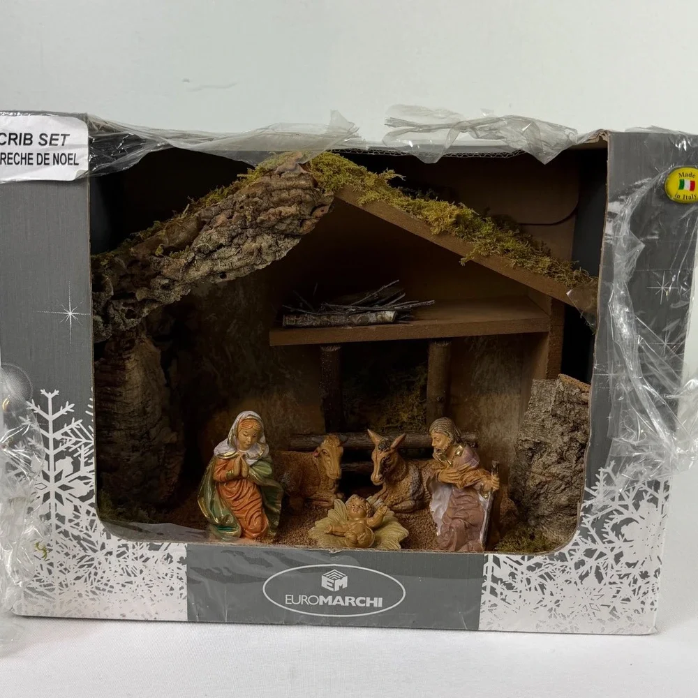 Euromarchi Made In Italy Nativity Hand-Painted Presepe Holy Family Stable NEW - Picture 1 of 12